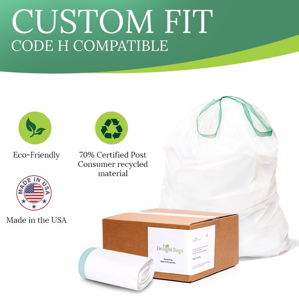 Compatible with Simplehuman Code H 200 Count, Eco-Friendly, White  Drawstring Trash Bags Made in the USA with 70% CERTIFIED Post Consumer  Material